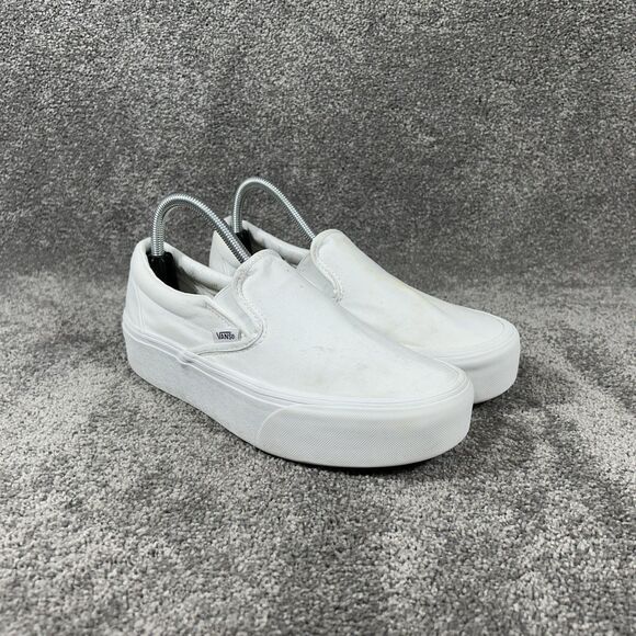 Vans Stackform Mens Sz 8 Women’s Sz 9.5 White Slip-On Platform Casual Shoes Used - Picture 2 of 11